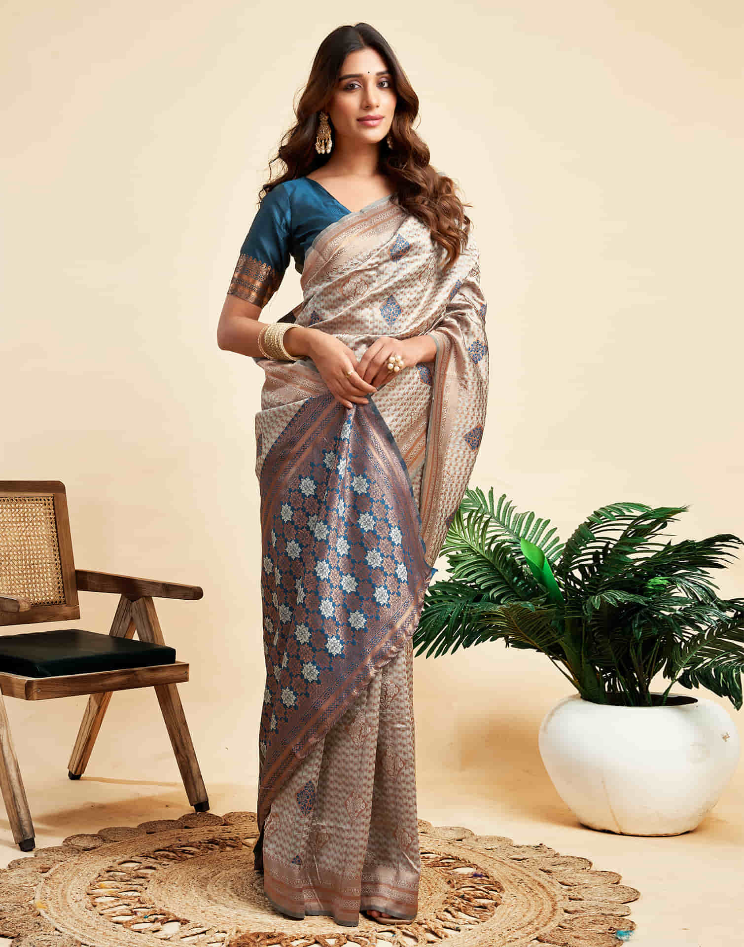 Grey Silk Woven Banarasi Saree