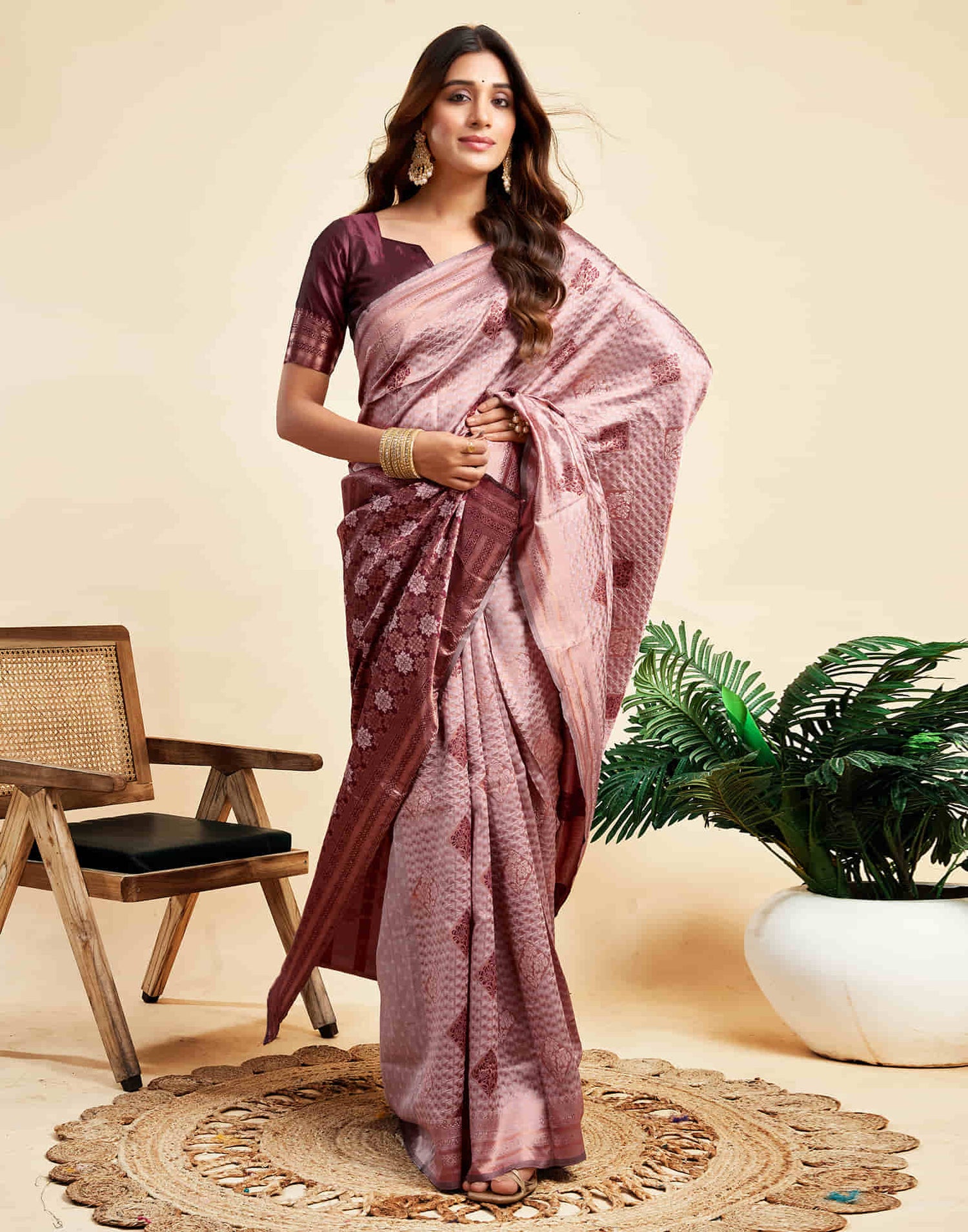 Mauve Silk Woven Banarasi Saree