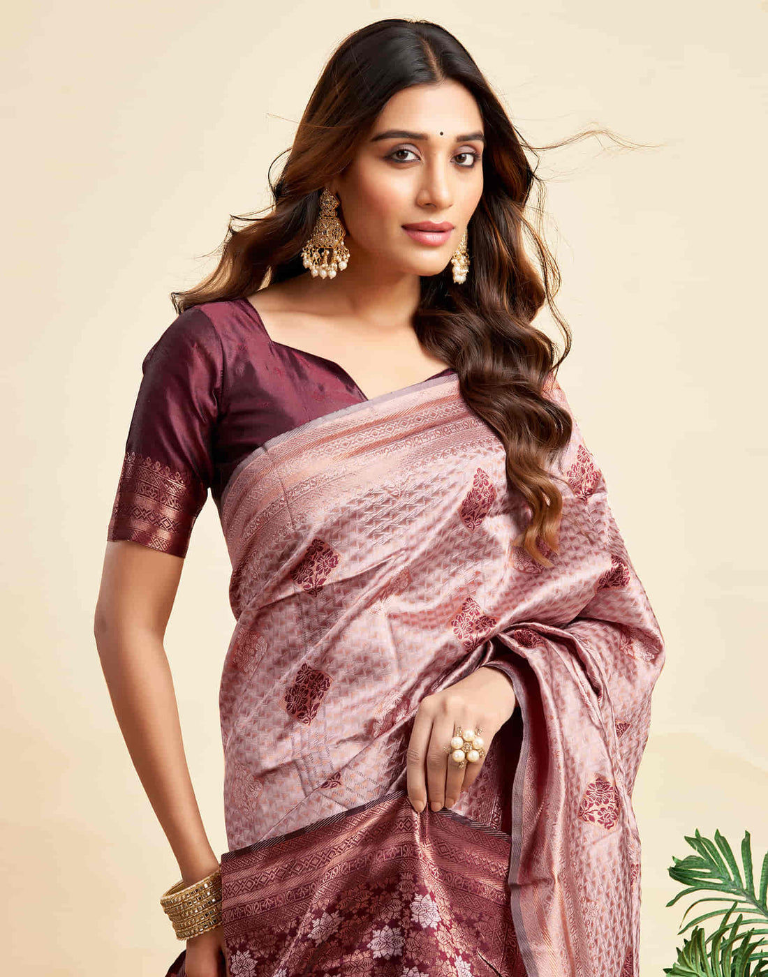 Mauve Silk Woven Banarasi Saree