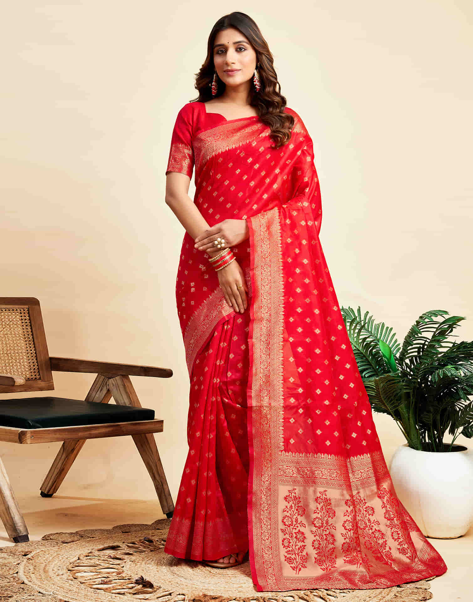 Red Silk Woven Banarasi Saree