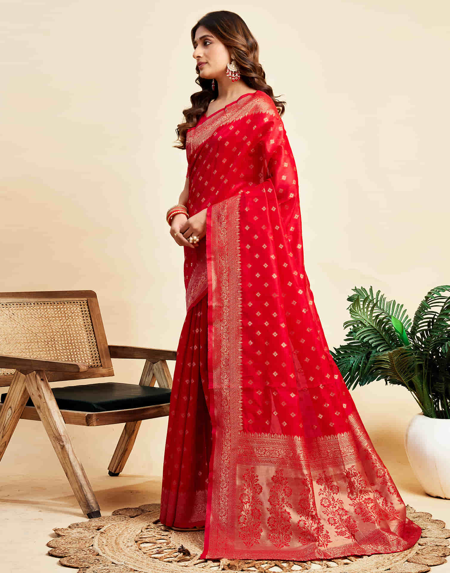 Red Silk Woven Banarasi Saree