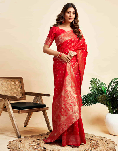 Red Silk Woven Banarasi Saree