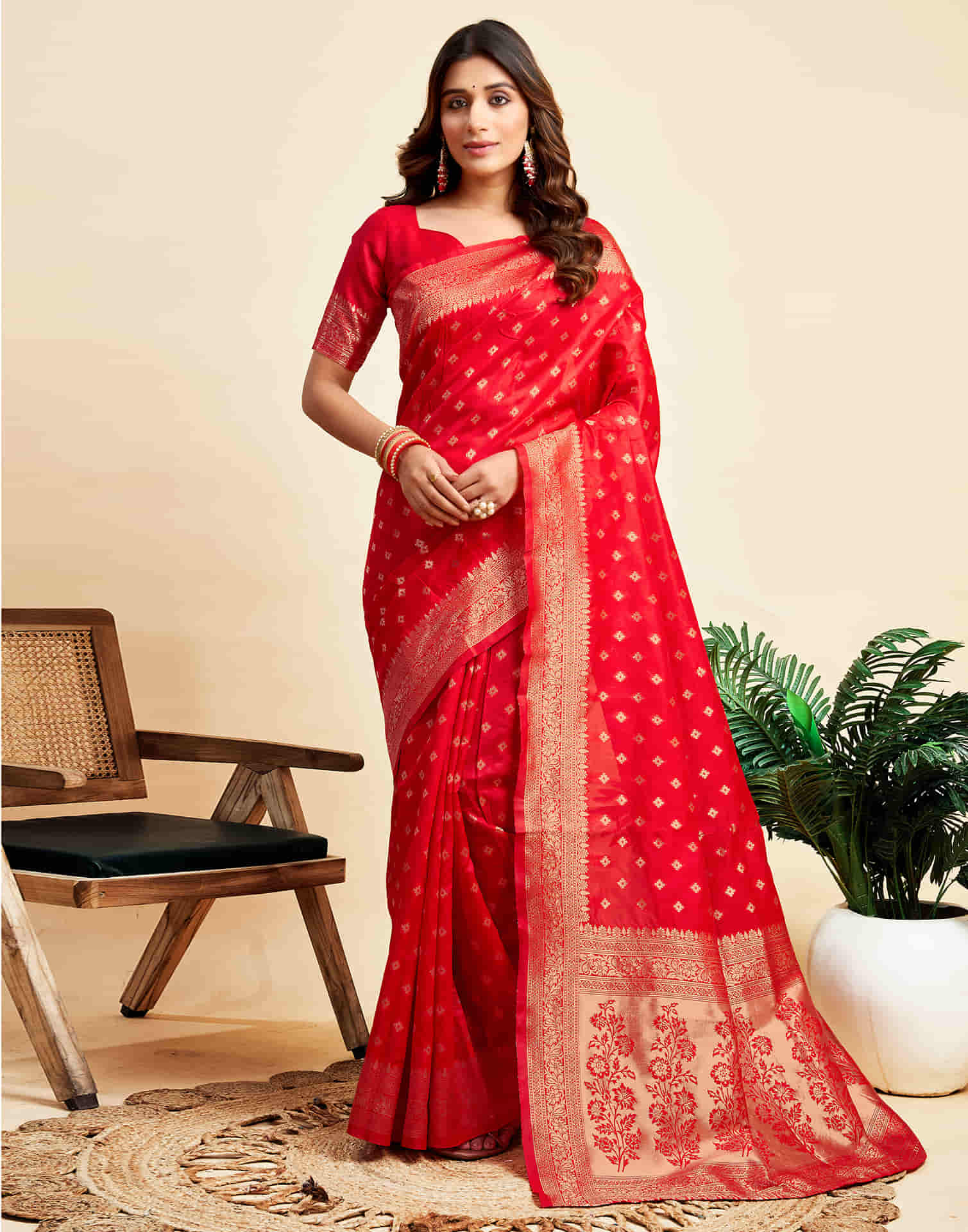 Red Silk Woven Banarasi Saree