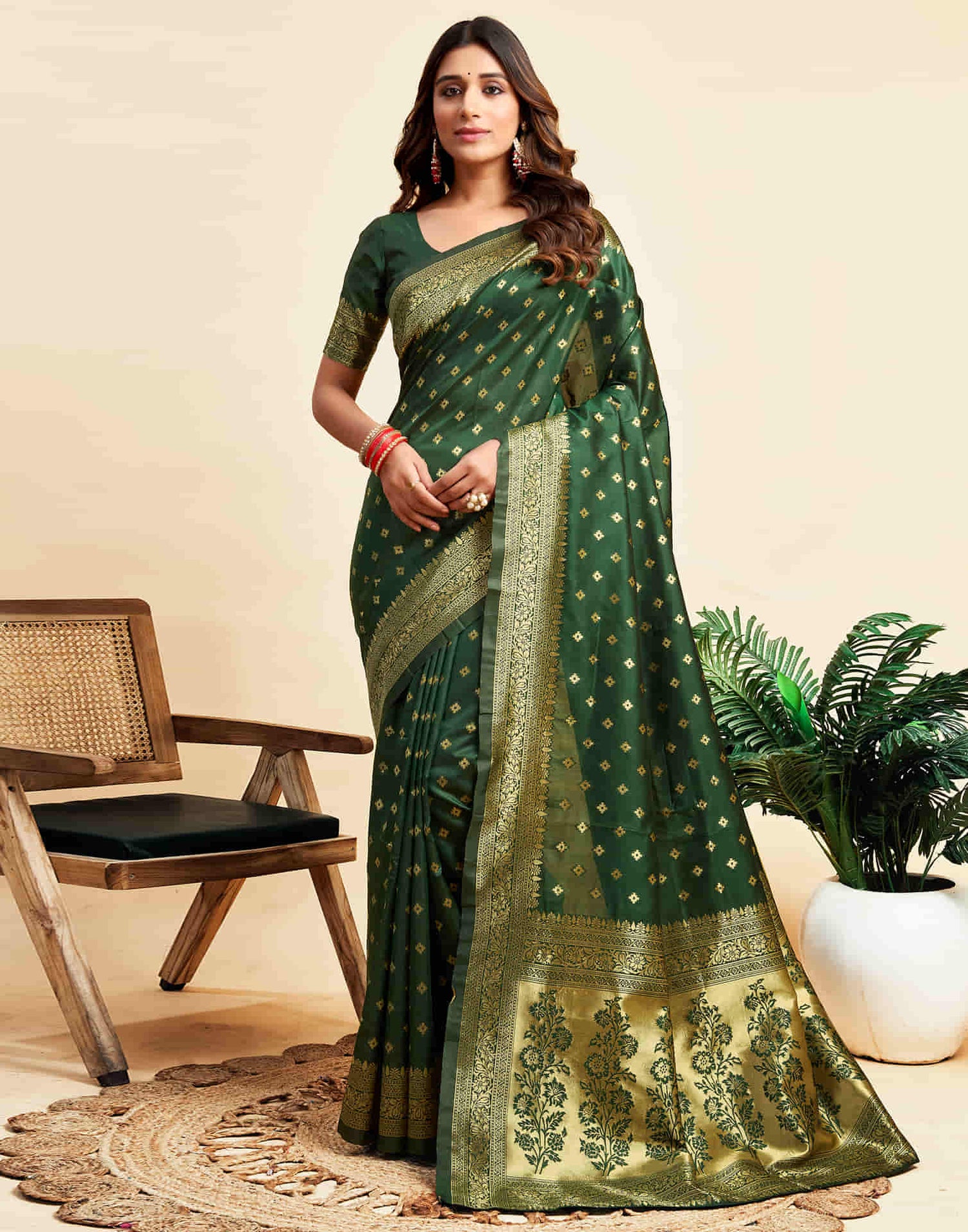 Dark Green Silk Woven Banarasi Saree