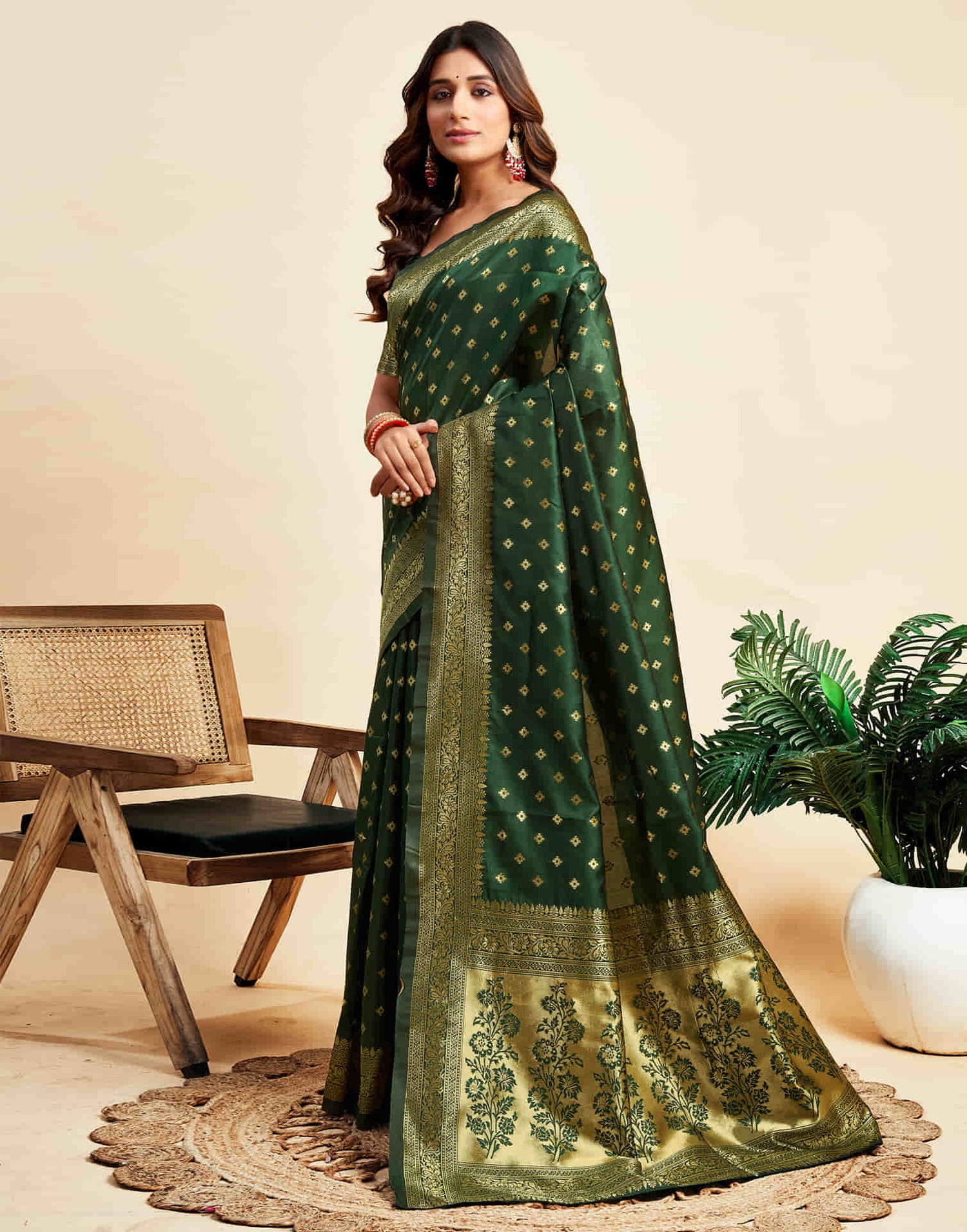 Dark Green Silk Woven Banarasi Saree