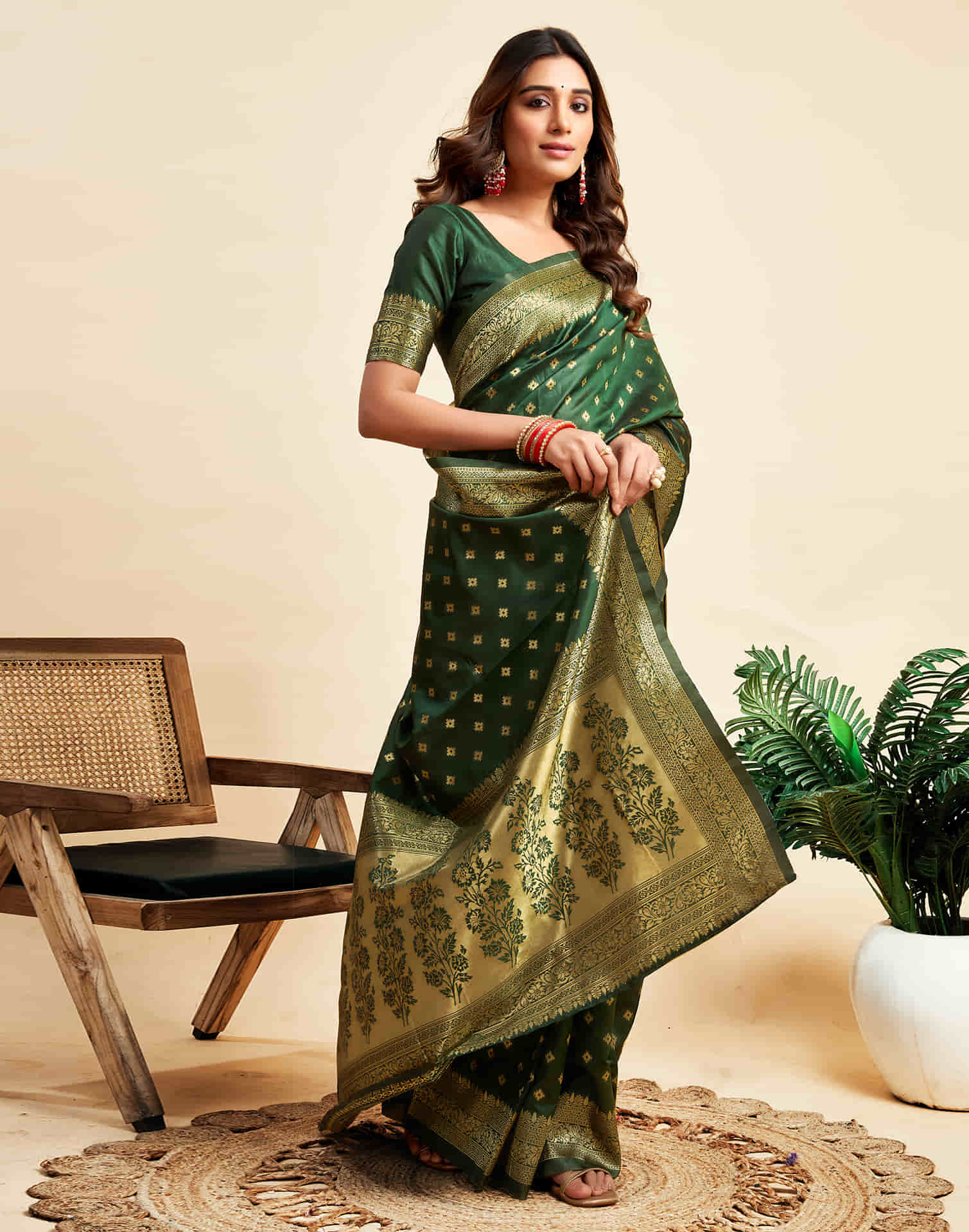 Dark Green Silk Woven Banarasi Saree