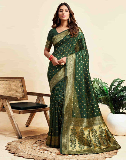 Dark Green Silk Woven Banarasi Saree