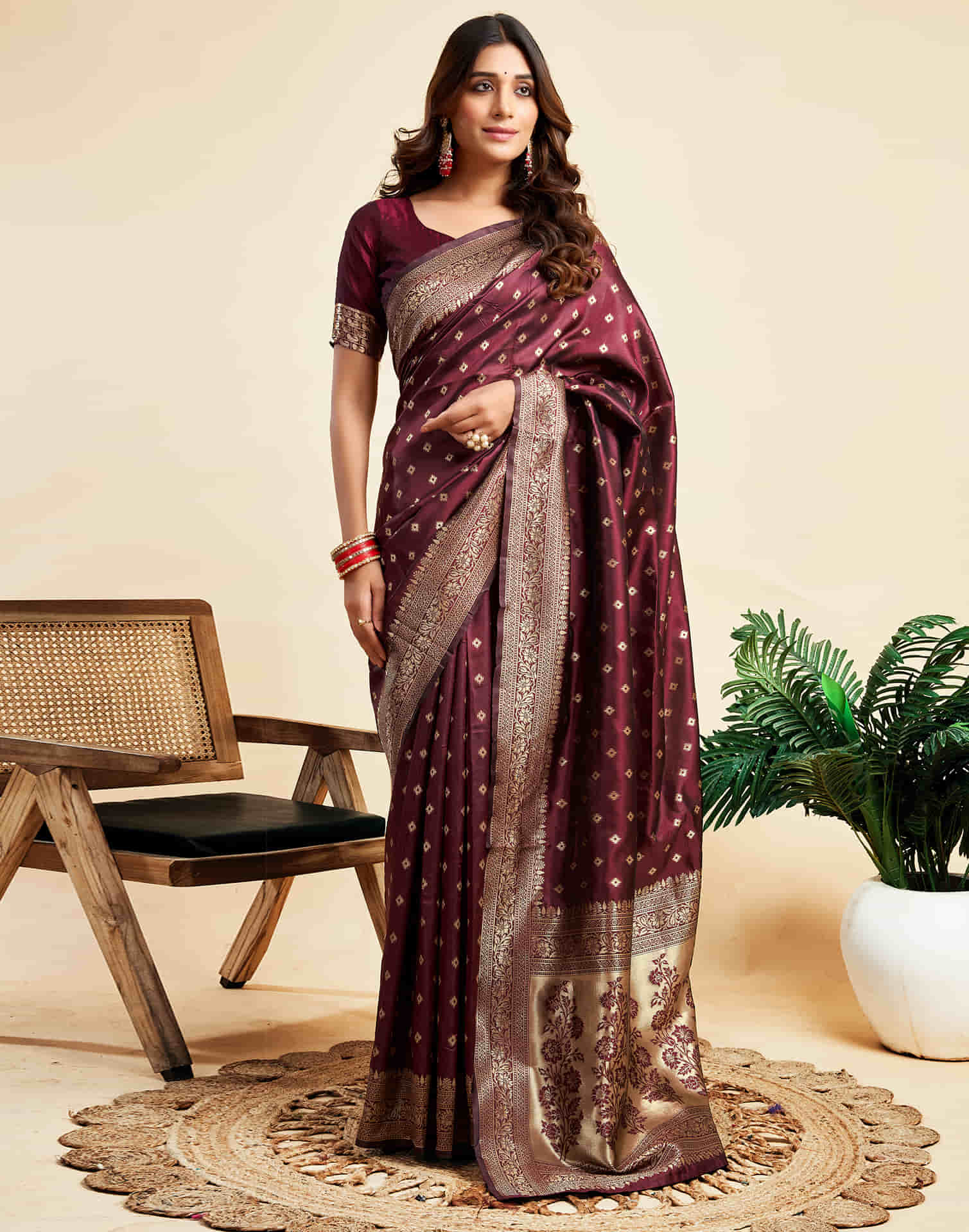 Brown Silk Woven Banarasi Saree