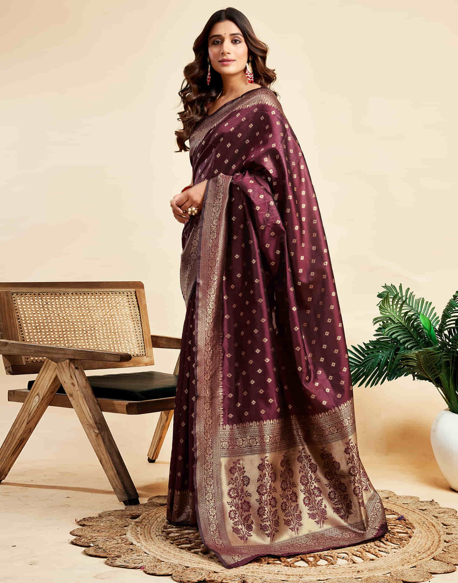 Maroon Silk Woven Banarasi Saree