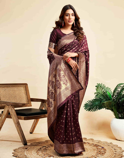 Brown Silk Woven Banarasi Saree