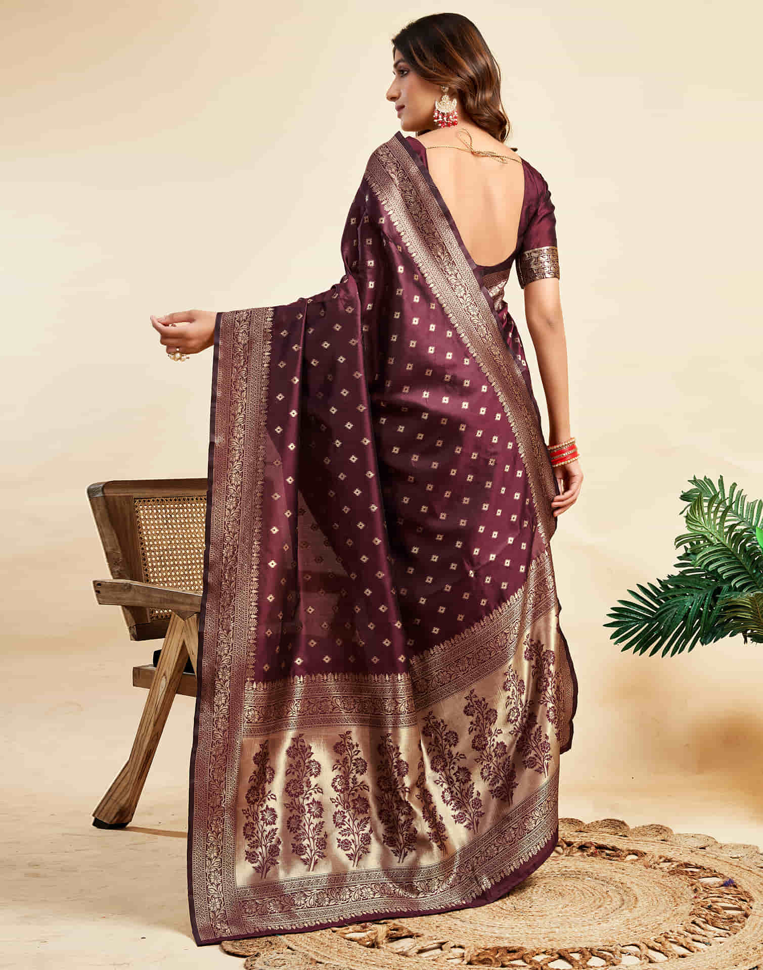 Maroon Silk Woven Banarasi Saree