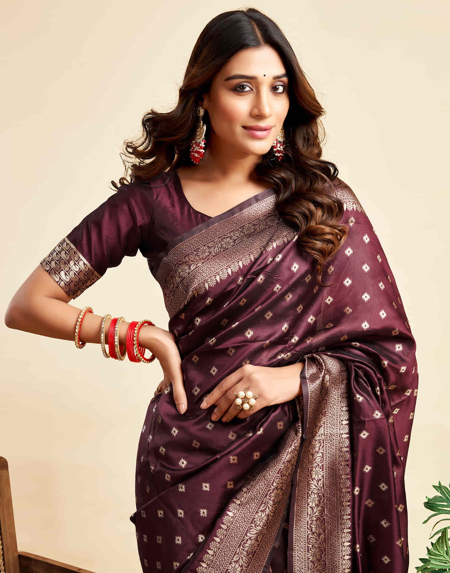 Maroon Silk Woven Banarasi Saree