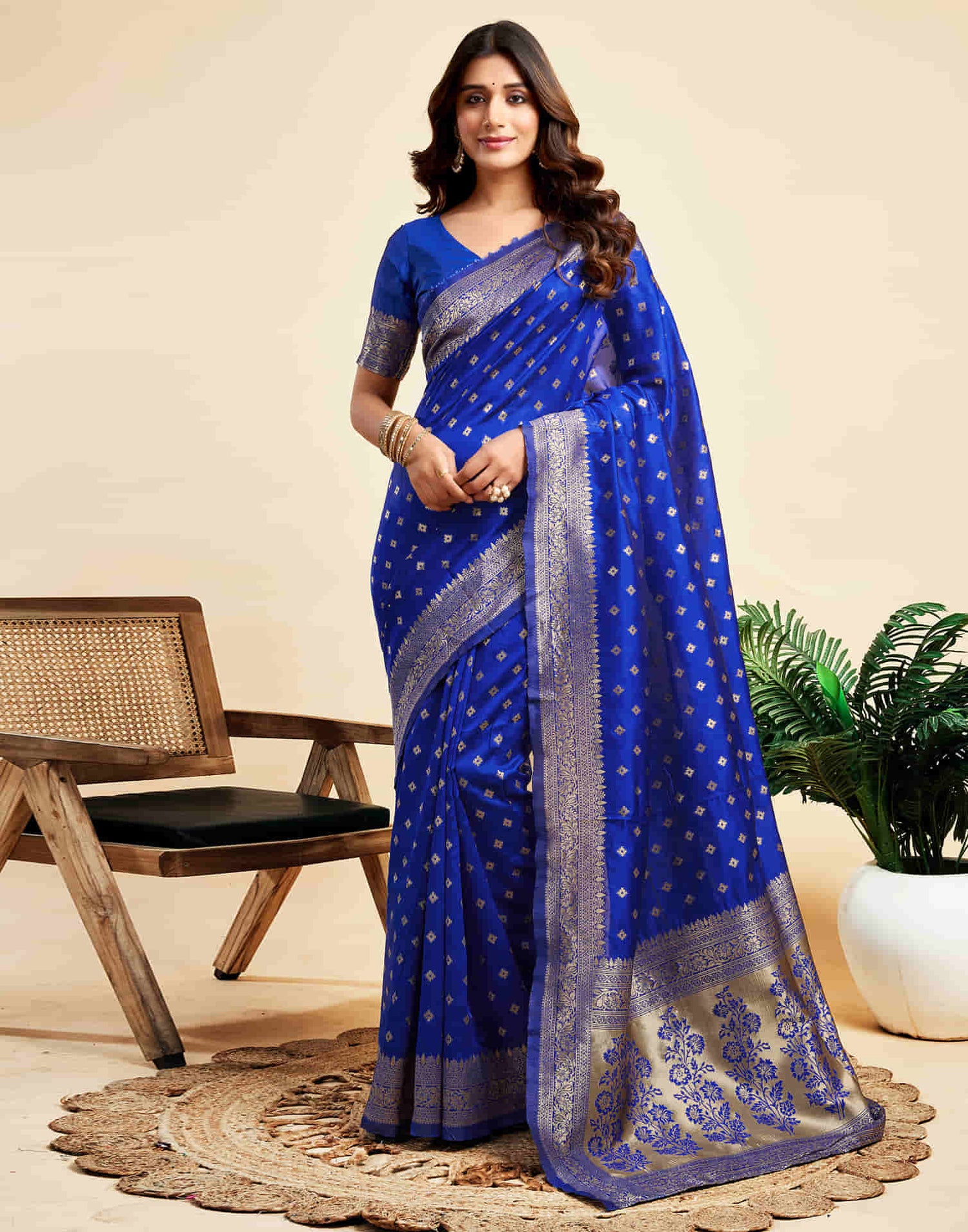 Dark Blue Silk Woven Banarasi Saree