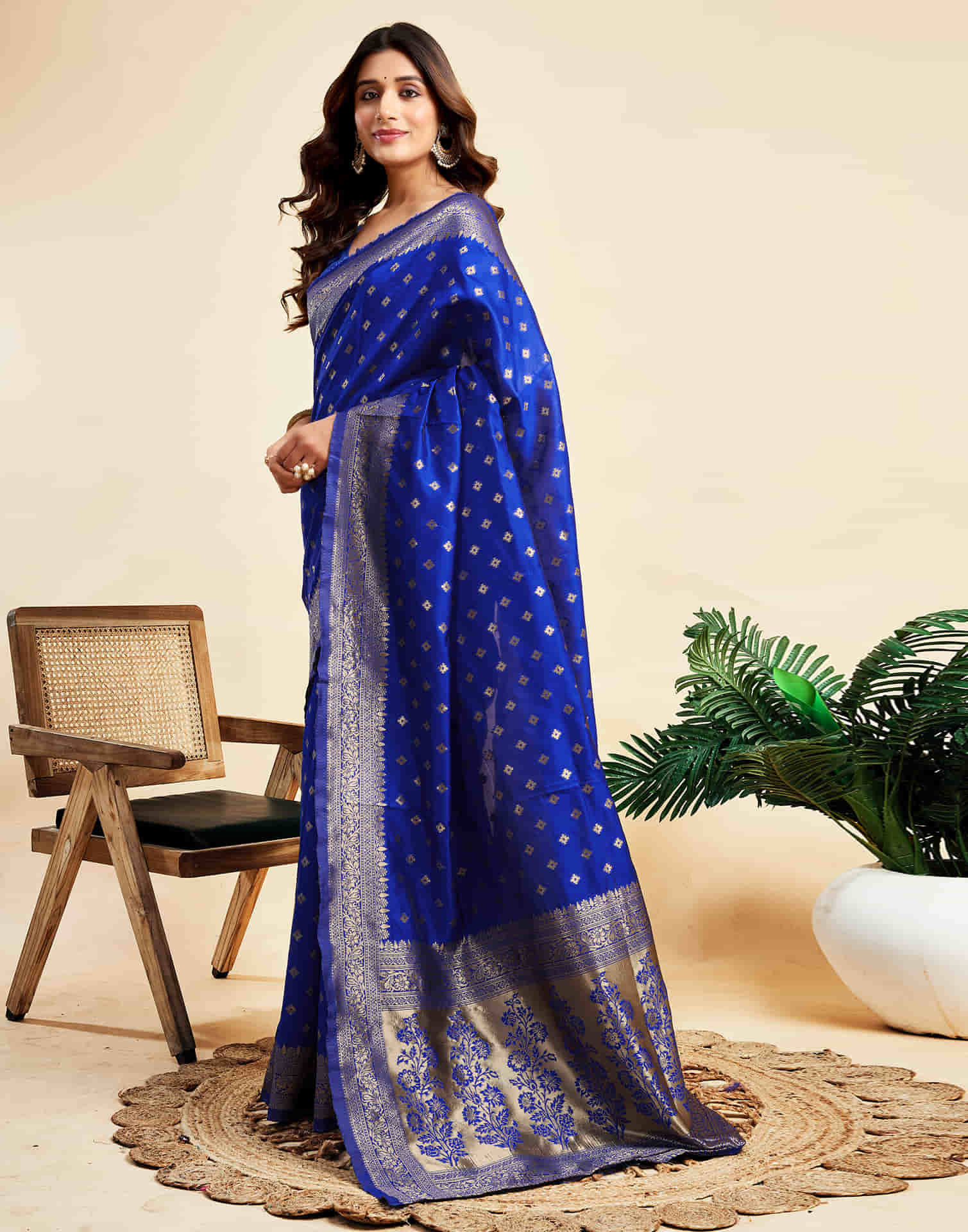 Dark Blue Silk Woven Banarasi Saree