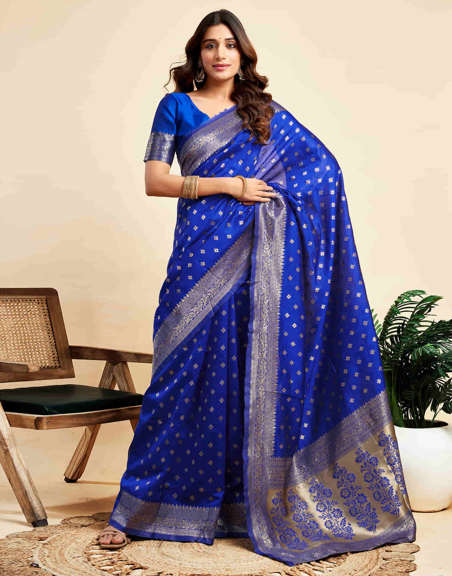 Dark Blue Silk Woven Banarasi Saree