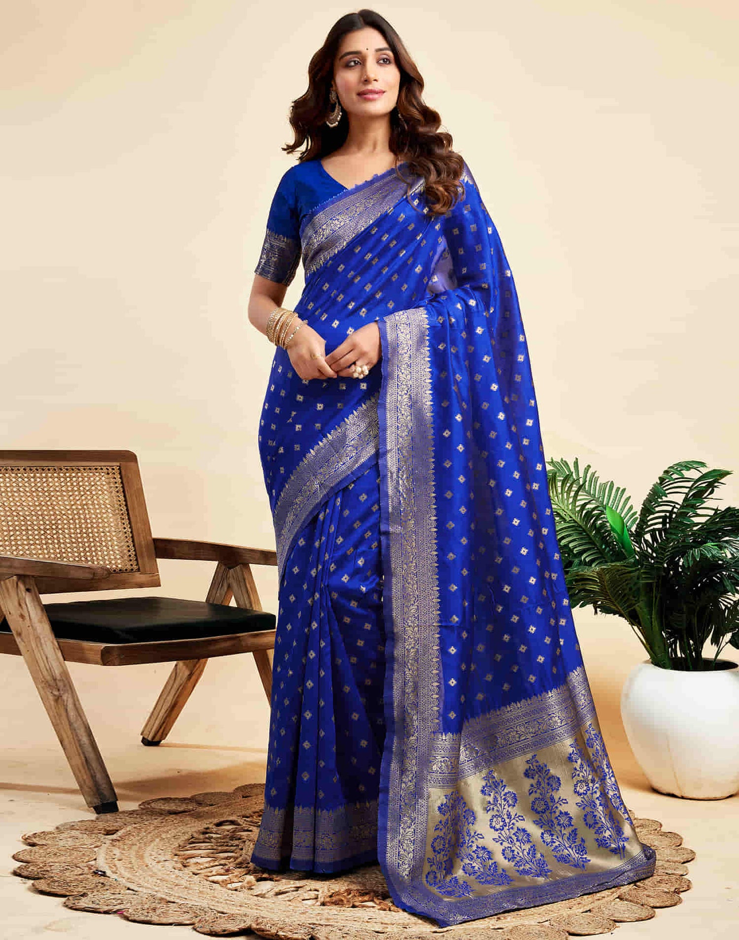 Dark Blue Silk Woven Banarasi Saree