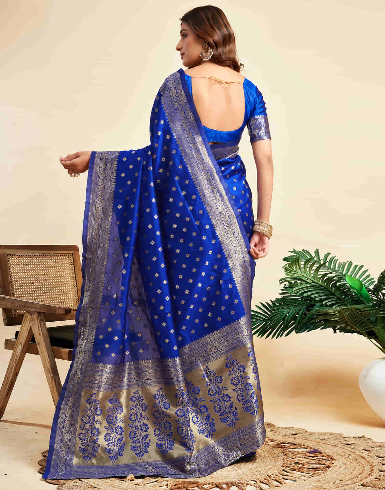 Dark Blue Silk Woven Banarasi Saree