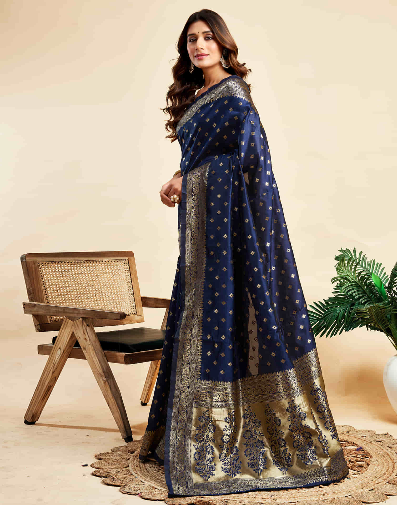 Navy Blue Silk Woven Banarasi Saree