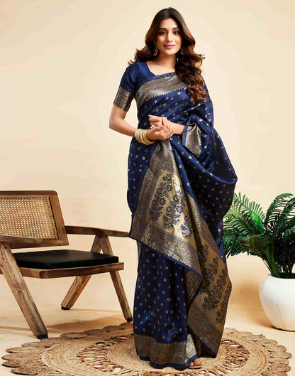 Navy Blue Silk Woven Banarasi Saree