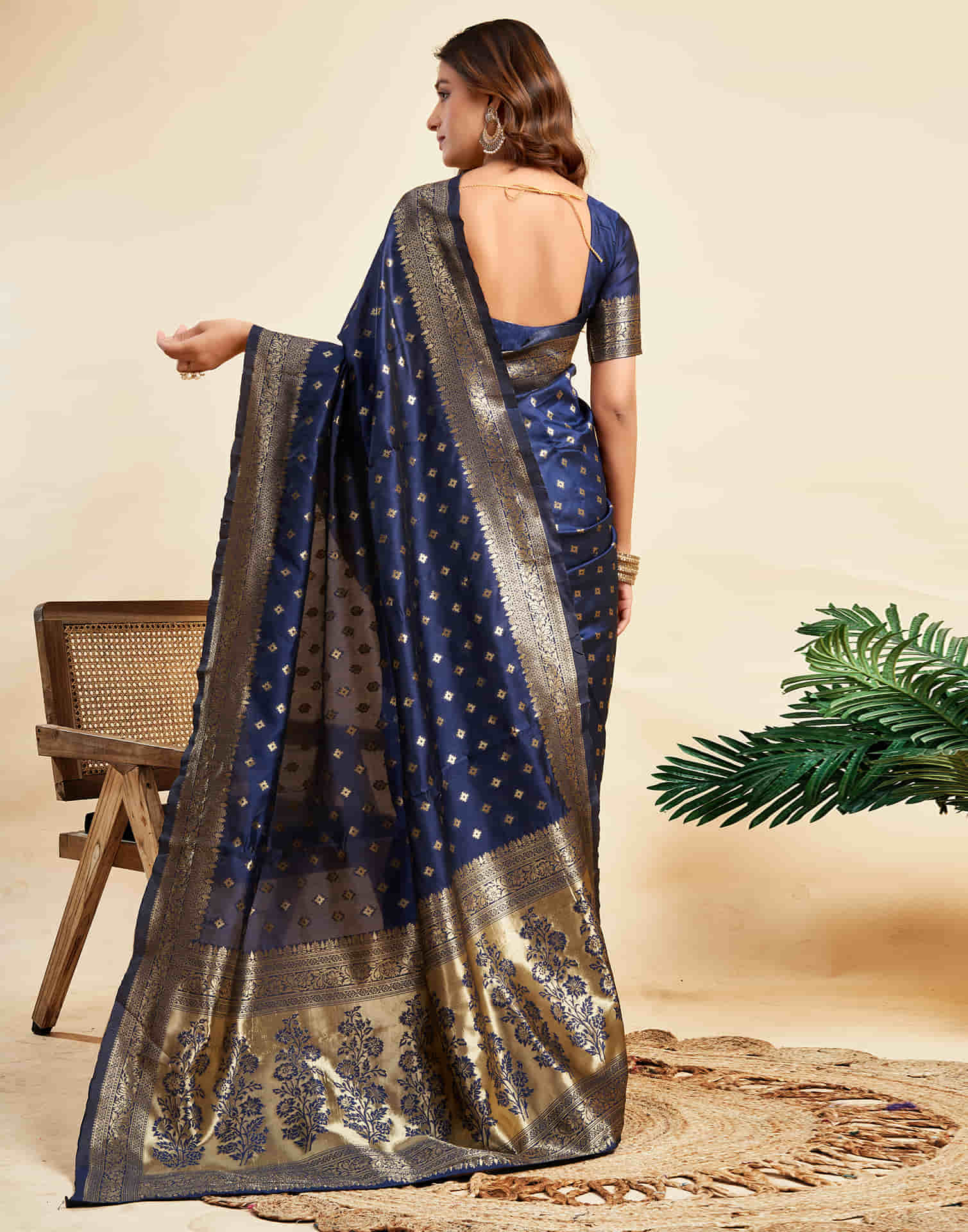 Navy Blue Silk Woven Banarasi Saree