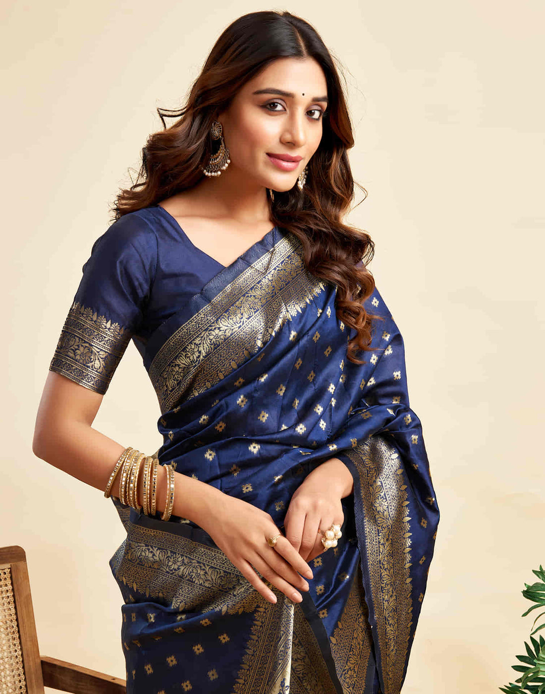 Navy Blue Silk Woven Banarasi Saree