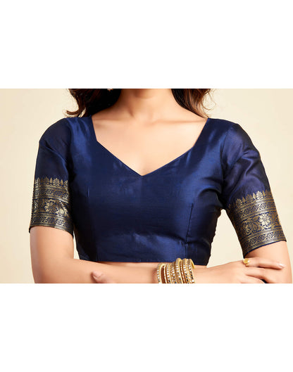 Navy Blue Silk Woven Banarasi Saree