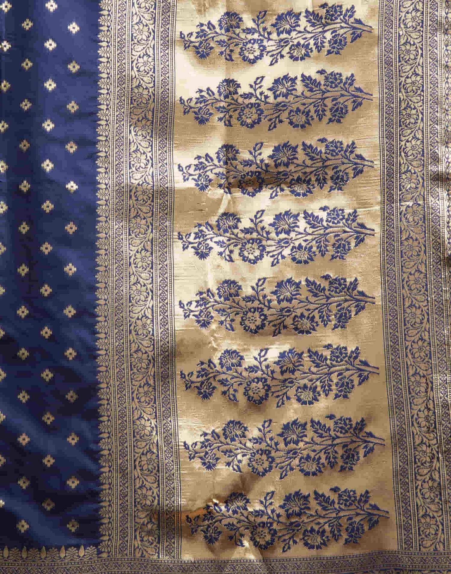 Navy Blue Silk Woven Banarasi Saree