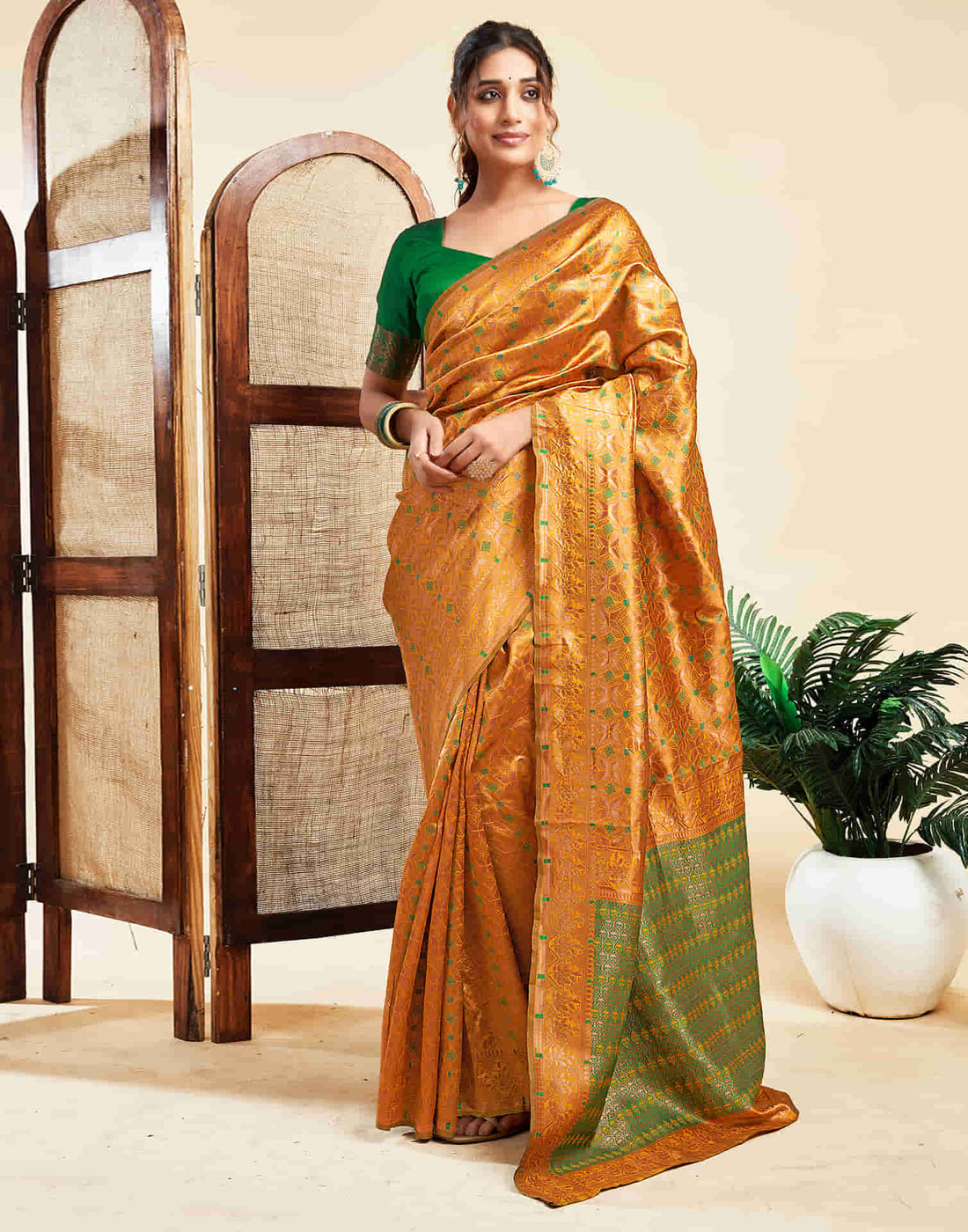 Turmeric Yellow Silk Woven Banarasi Saree