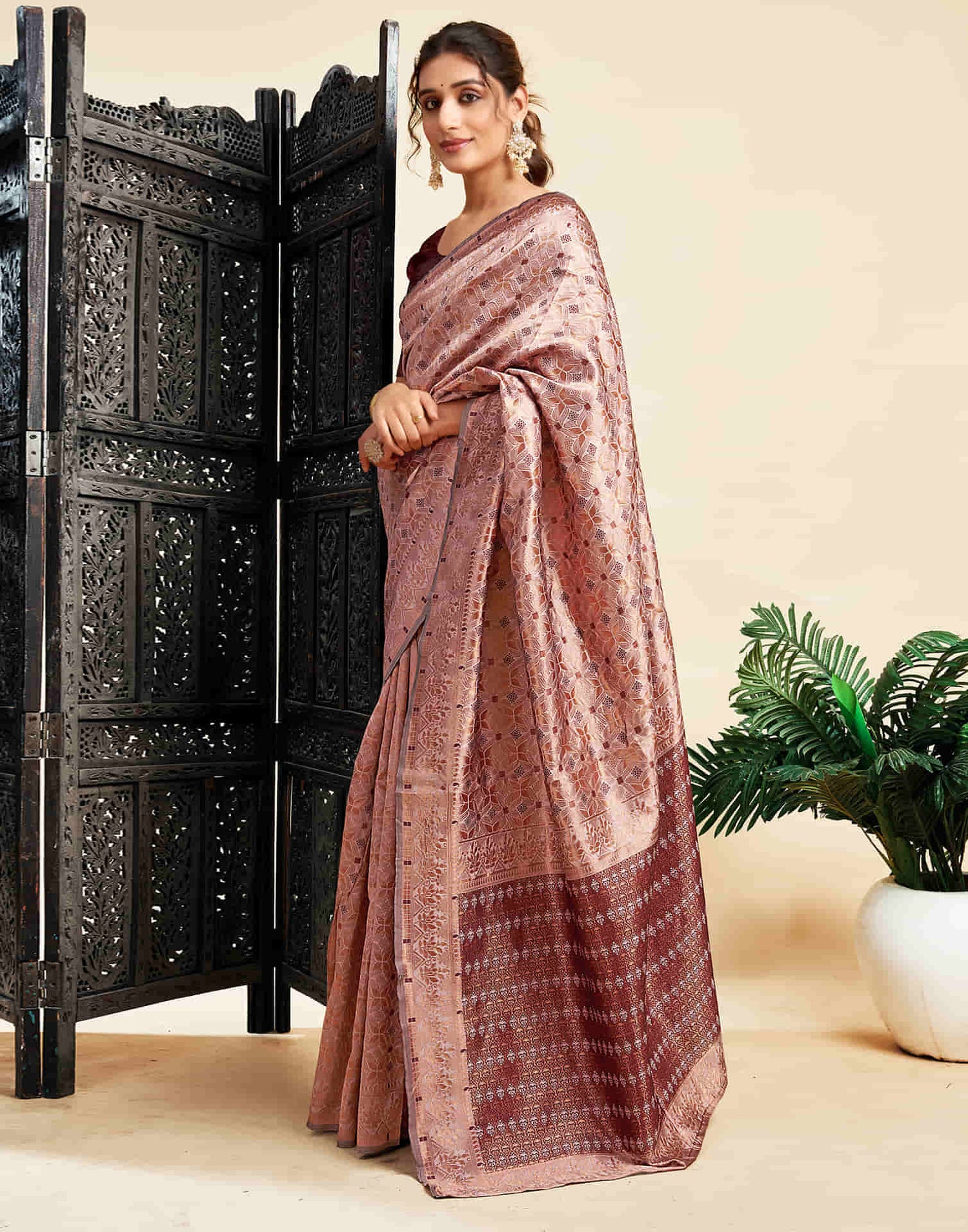 Mauve Silk Woven Saree