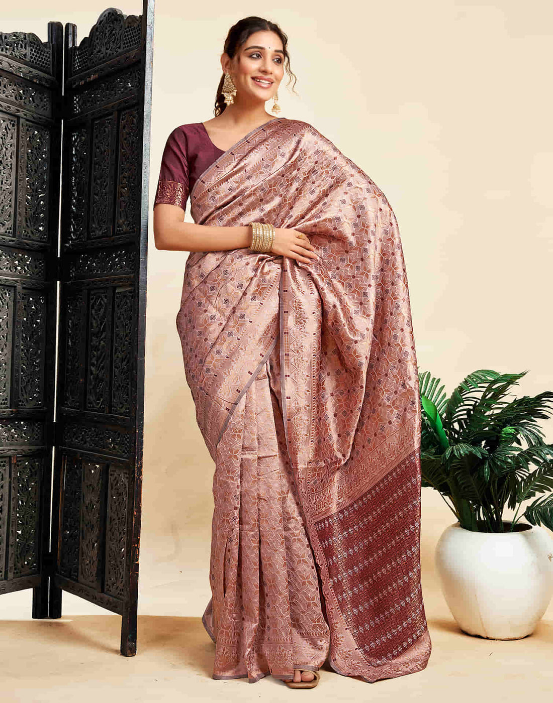 Mauve Silk Woven Banarasi Saree