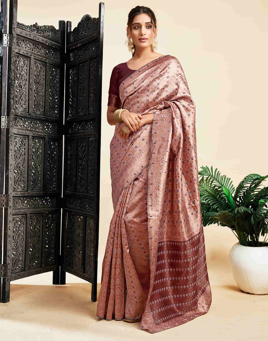 Mauve Silk Woven Banarasi Saree