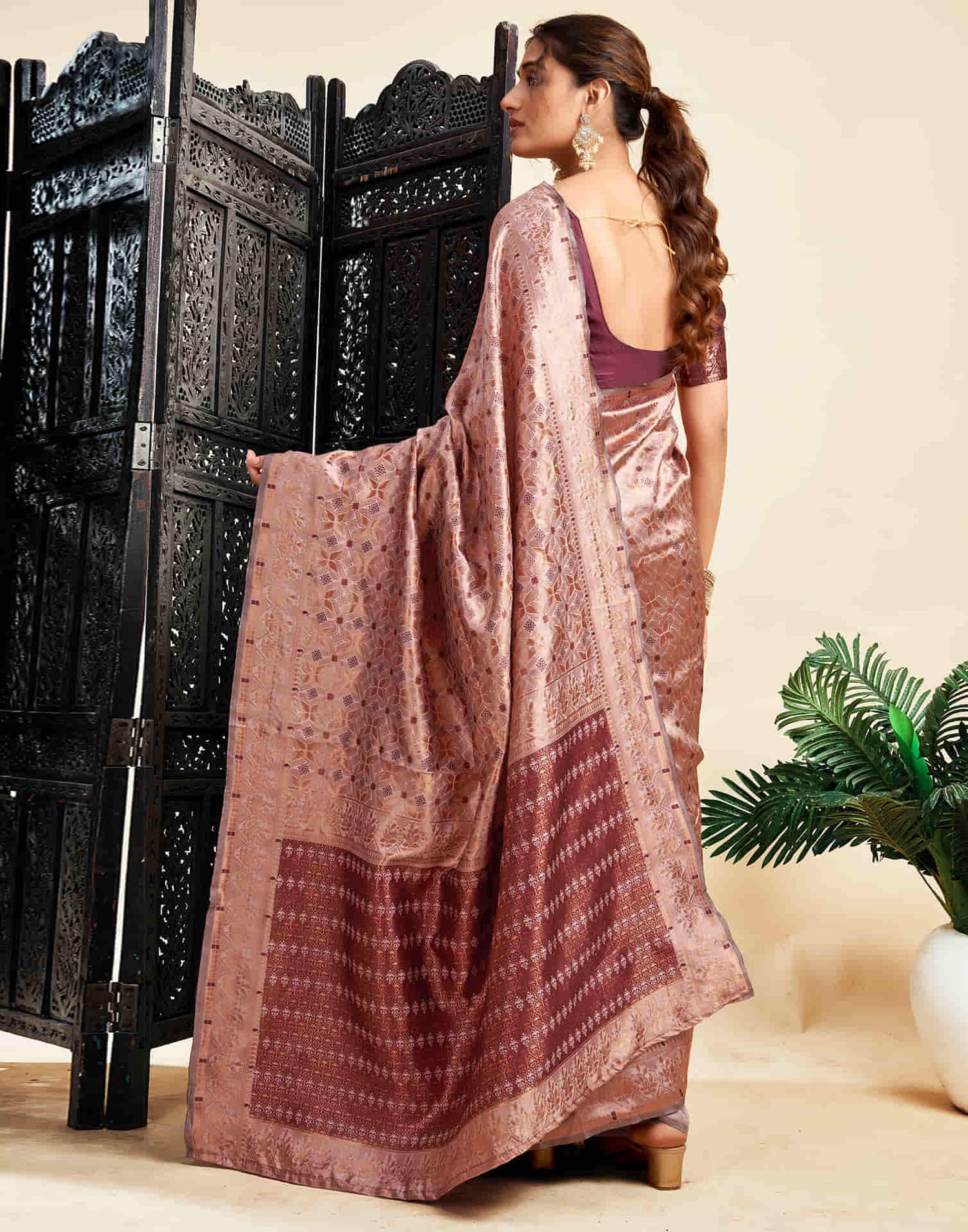 Mauve Silk Woven Saree