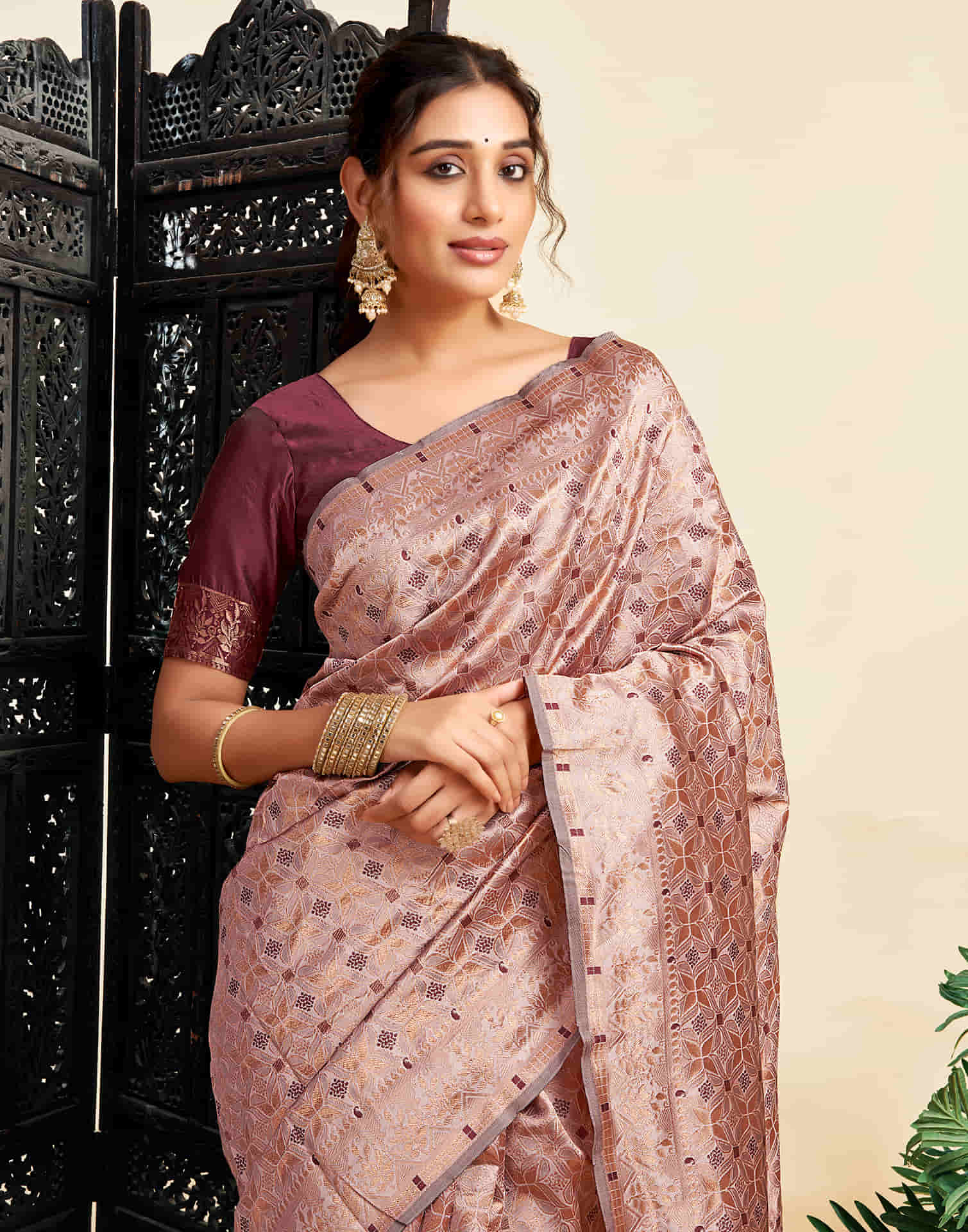 Mauve Silk Woven Saree