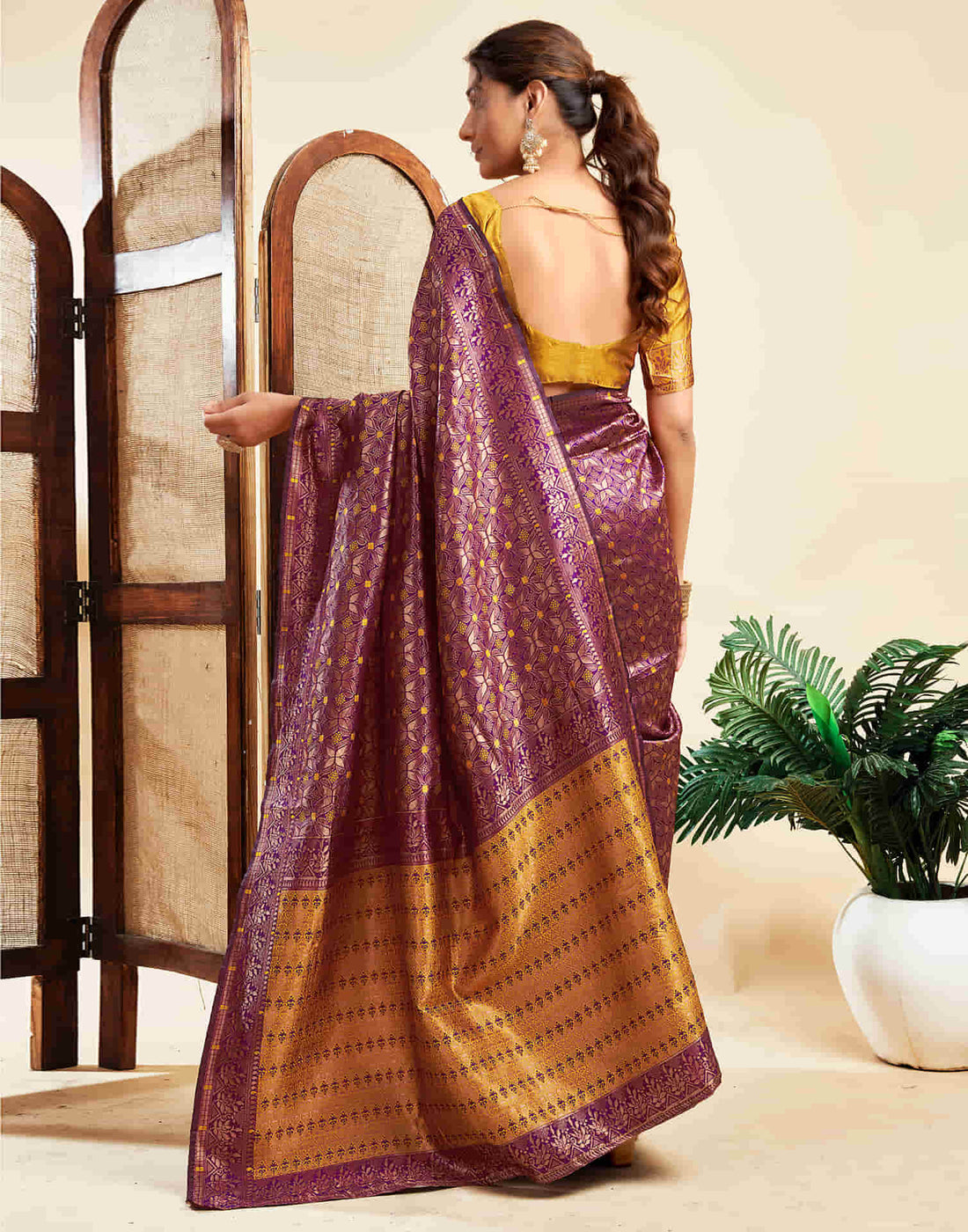 Wine Silk Woven Banarasi Saree