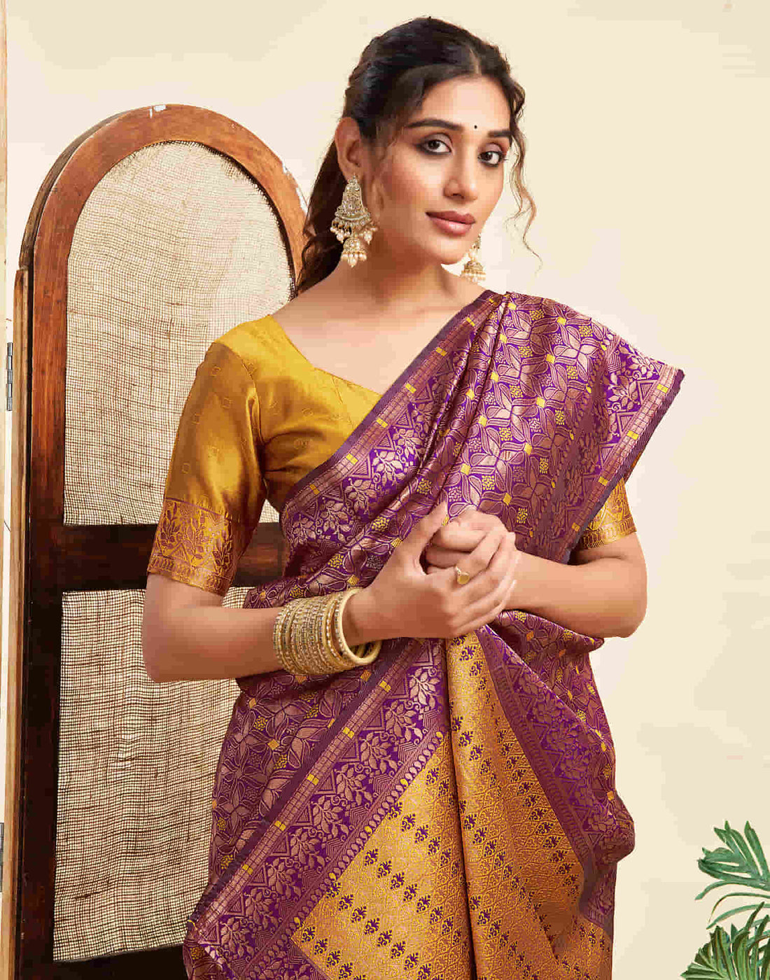 Wine Silk Woven Saree