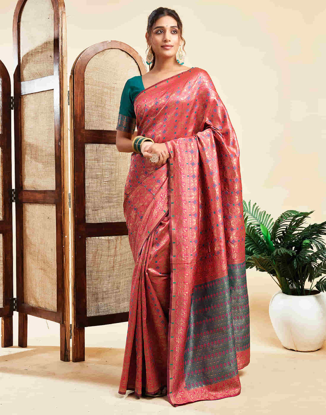 Rani Pink Silk Woven Saree