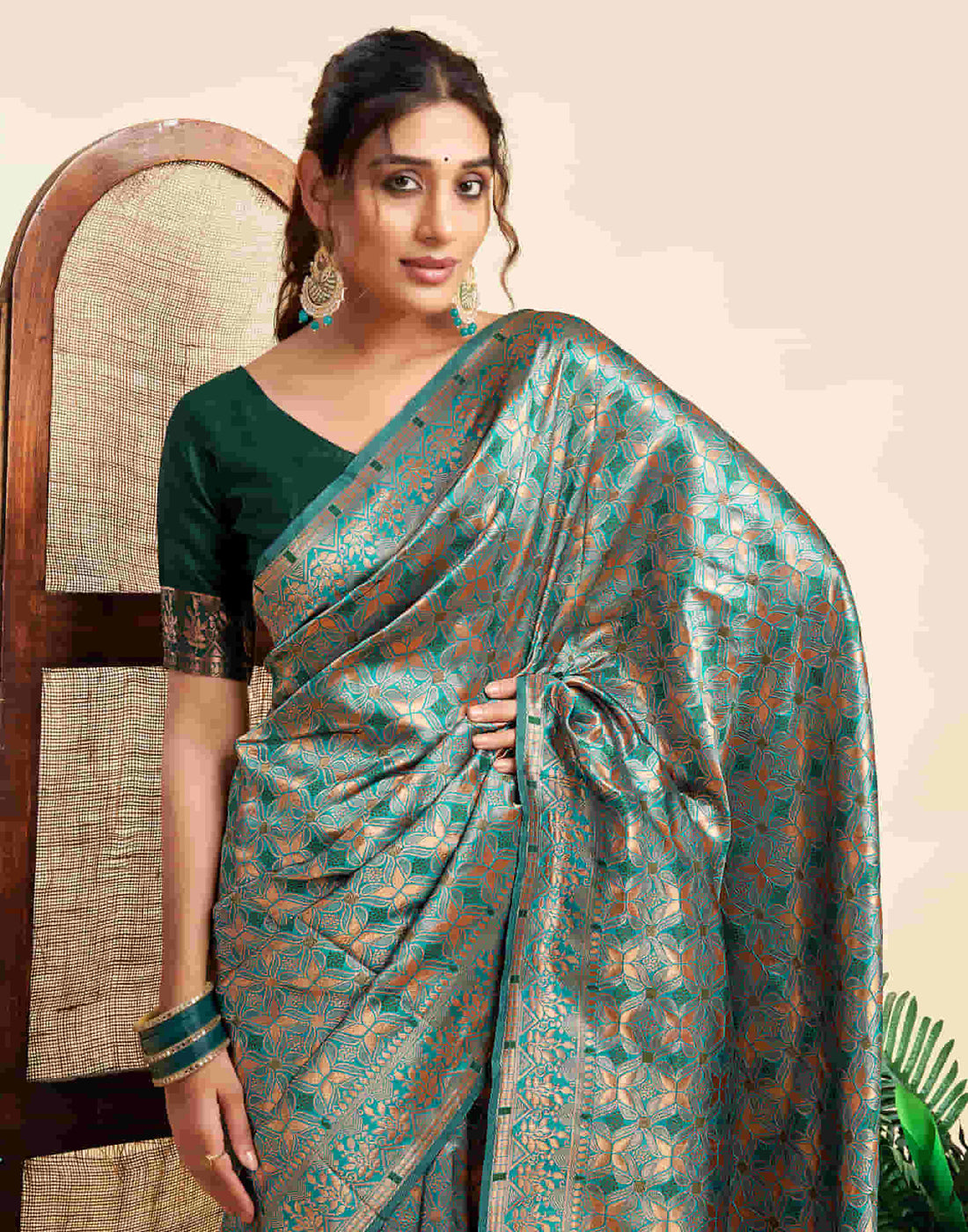 Teal Green Silk Woven Saree