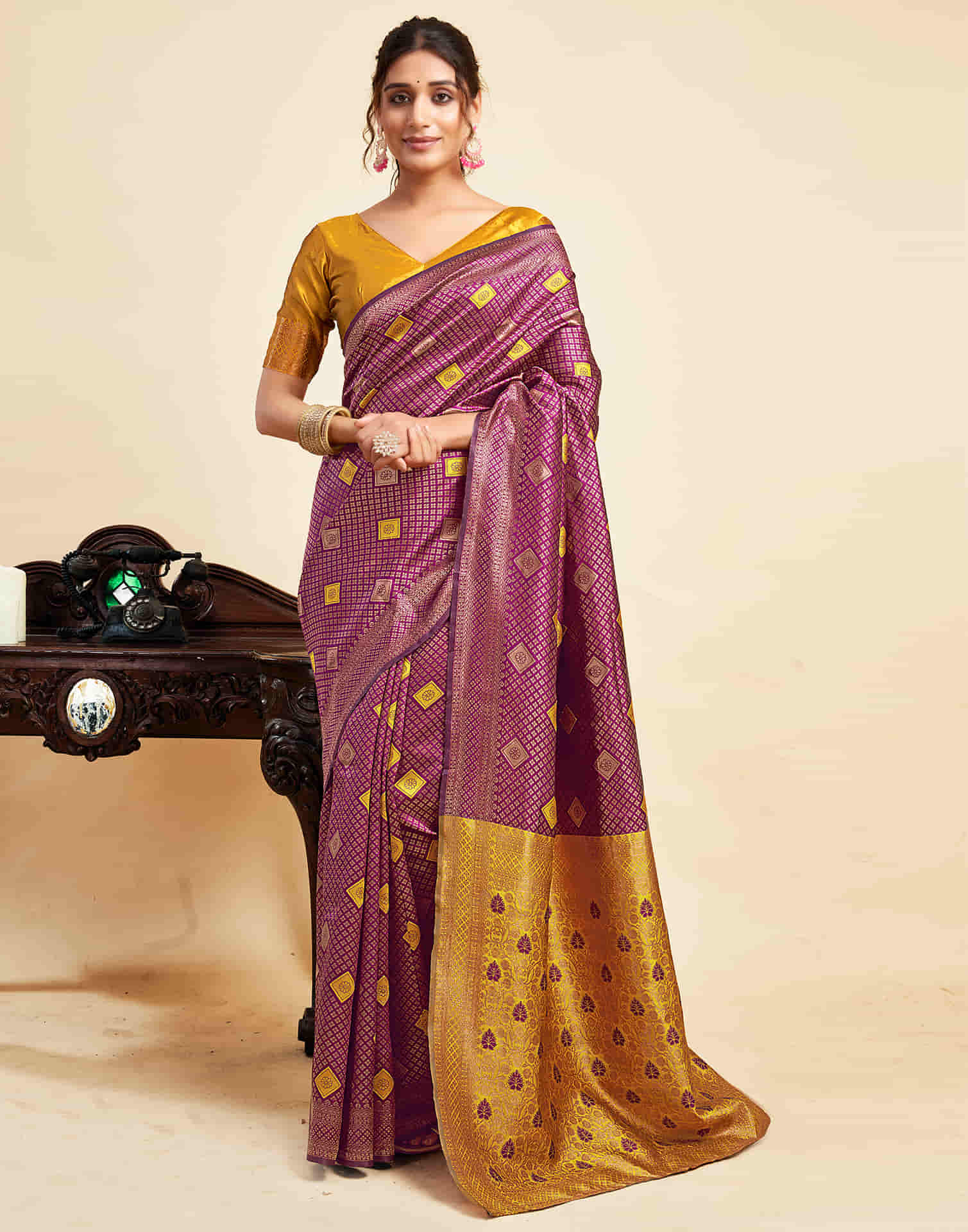 Wine Silk Woven Banarasi Saree