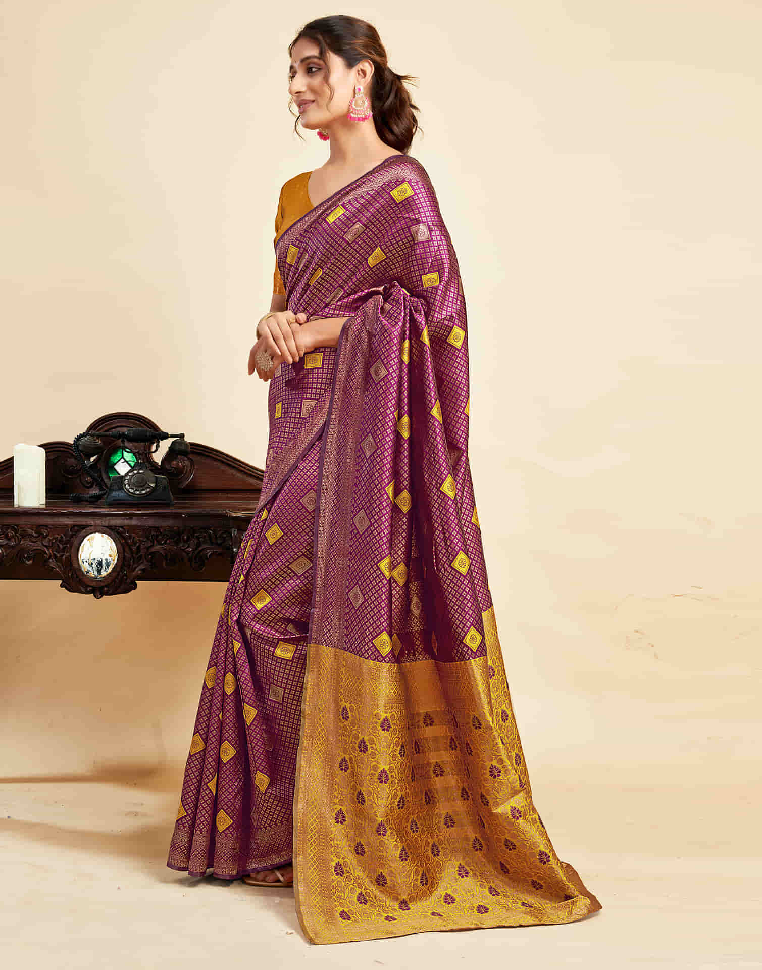 Wine Silk Woven Banarasi Saree