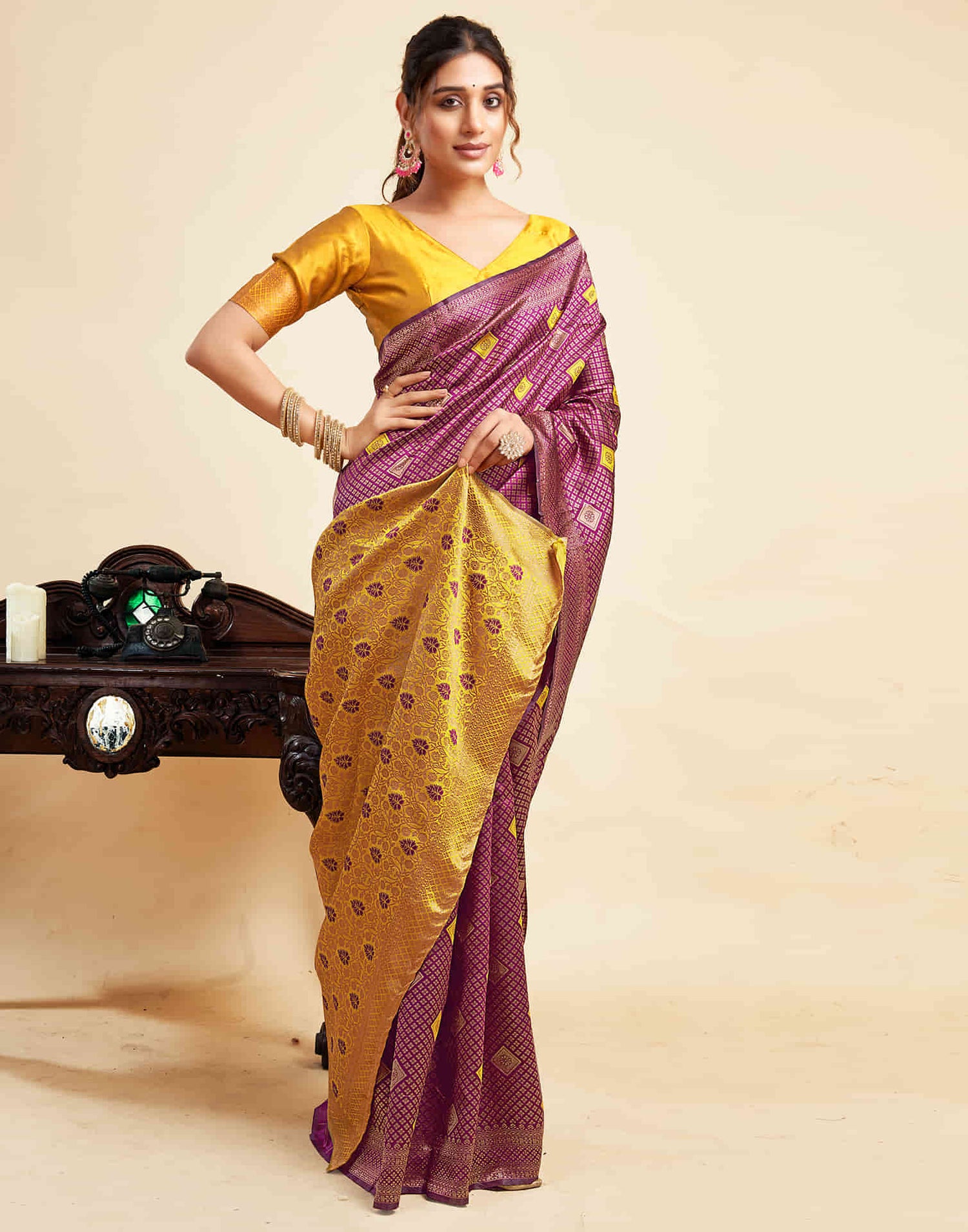 Wine Silk Woven Banarasi Saree