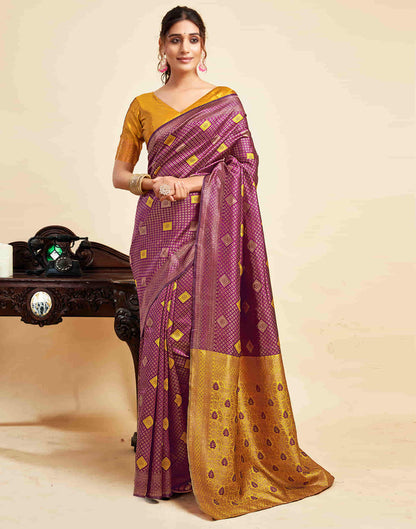 Wine Silk Woven Banarasi Saree