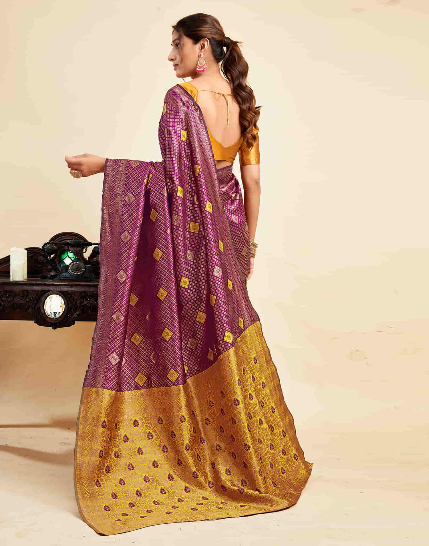 Wine Silk Woven Banarasi Saree