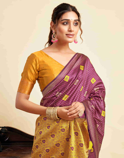 Wine Silk Woven Banarasi Saree