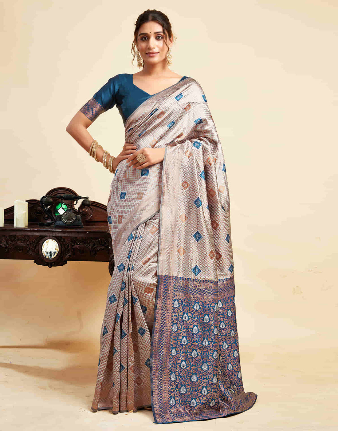 Grey Silk Woven Banarasi Saree