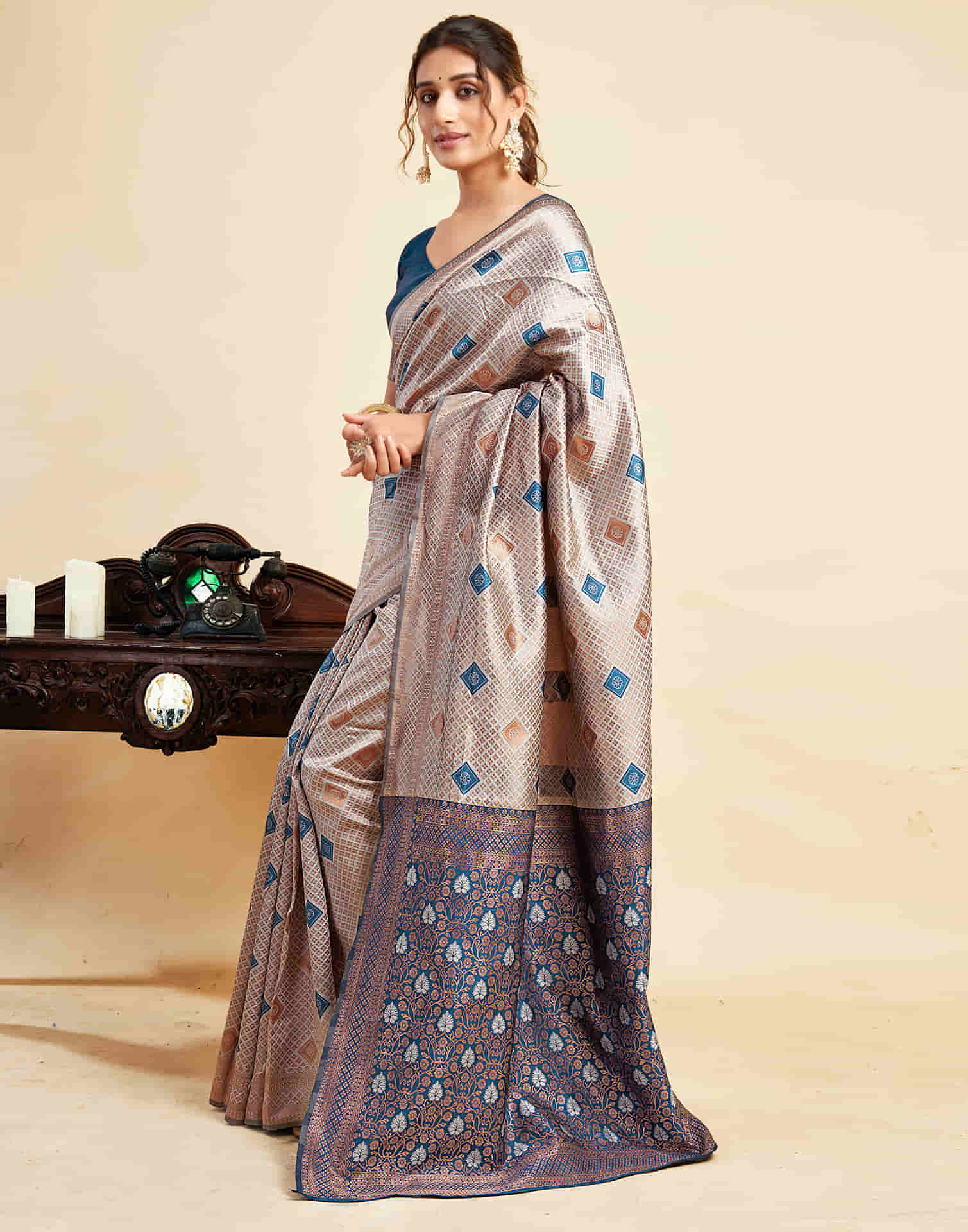 Grey Silk Woven Banarasi Saree