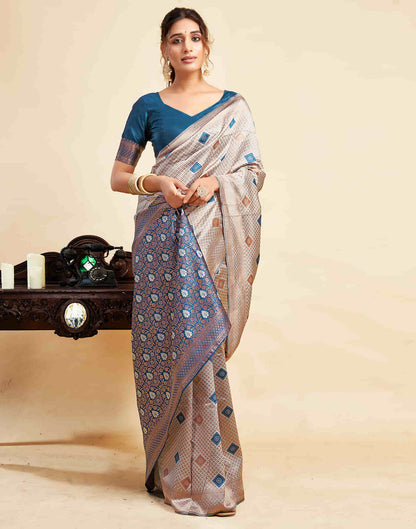 Grey Silk Woven Banarasi Saree