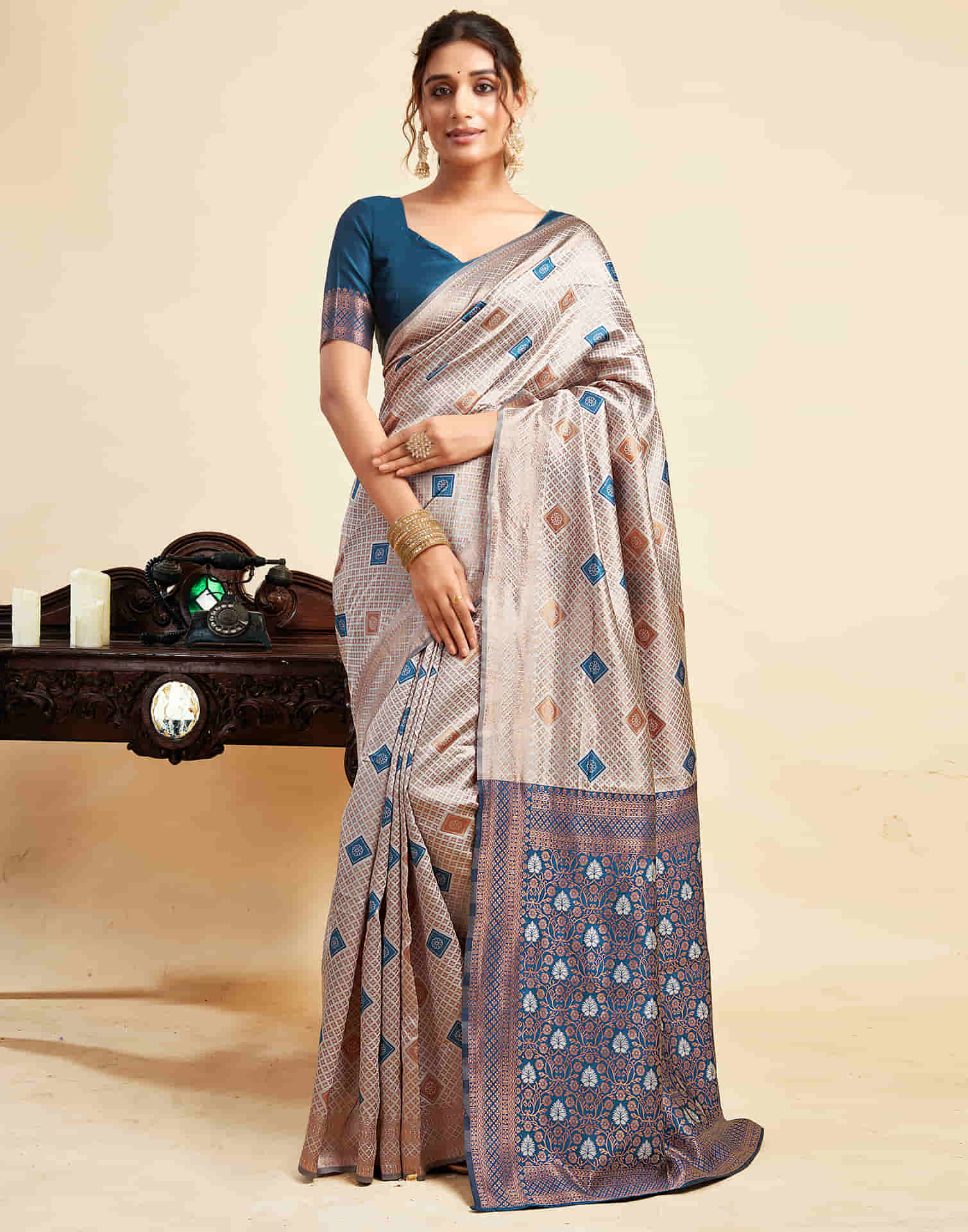 Grey Silk Woven Banarasi Saree