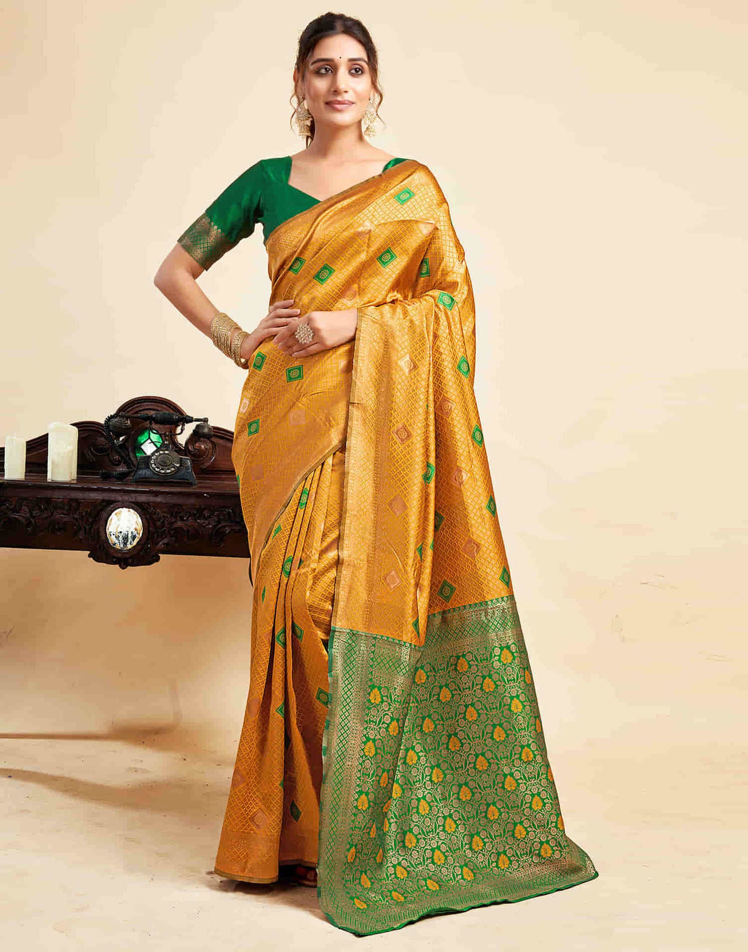 Turmeric Yellow Silk Woven Banarasi Saree