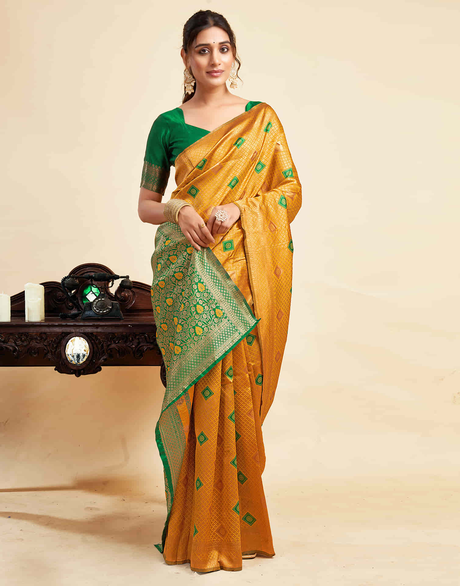 Turmeric Yellow Silk Woven Banarasi Saree