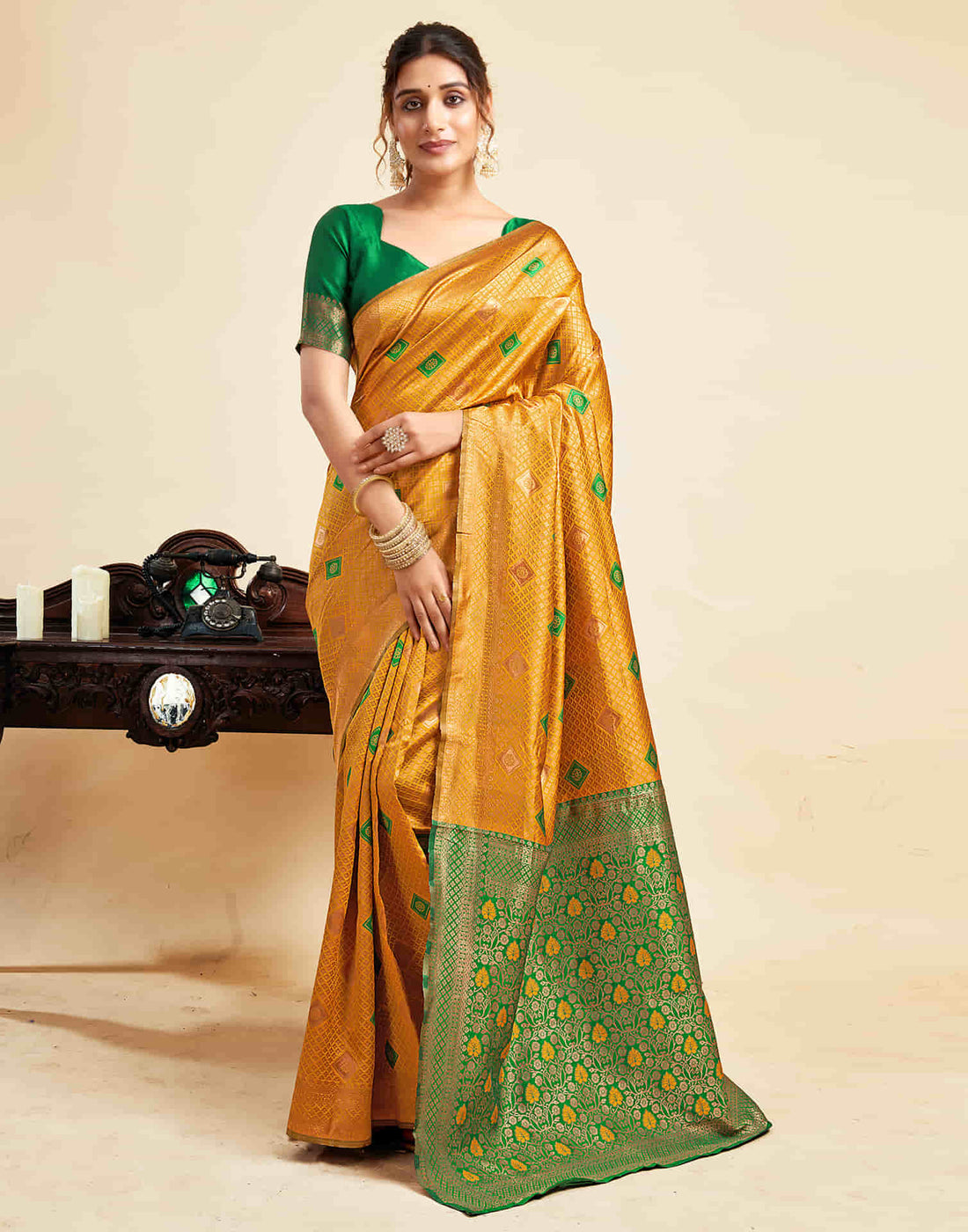 Turmeric Yellow Silk Woven Banarasi Saree